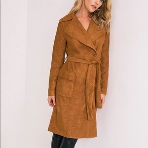 Faux Suede Trench Coat